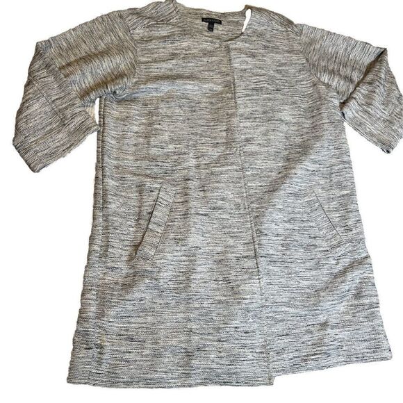 Eileen Fisher Stripe Textured Black White coat Snap Cotton Medium.      Q - Picture 1 of 9